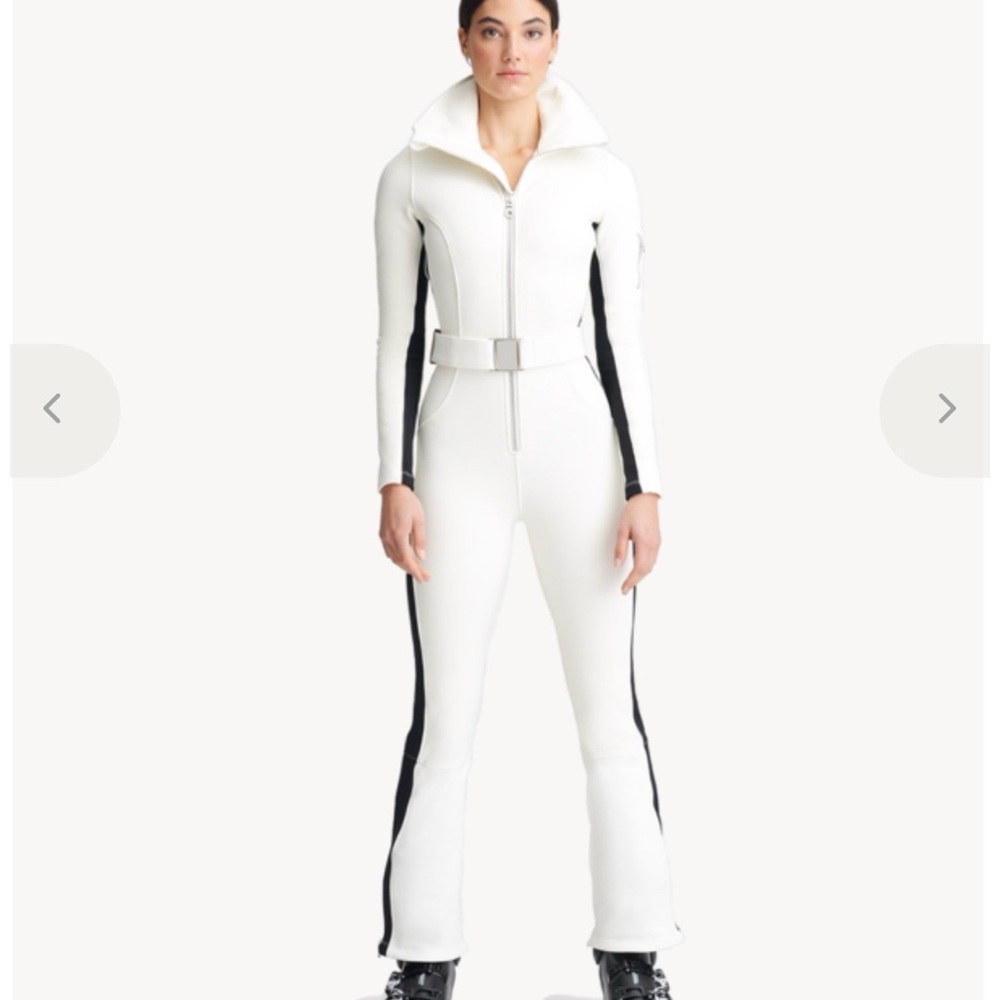 Cordova Over-The-Boot ski suit - Cloud Dancer (white) with black side stripe